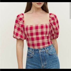 Reformation Arancini linen top in red check